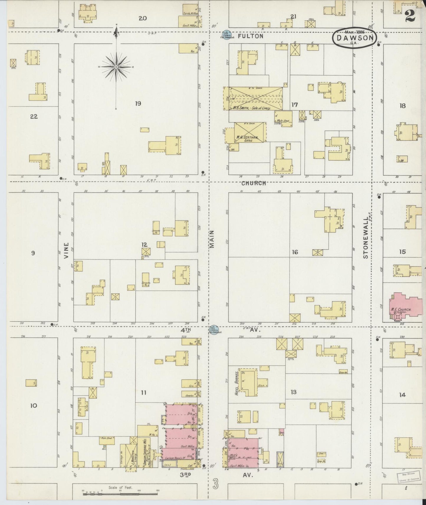 Sanborn Fire Insurance Map from Dawson, Terrell County, Georgia (1895), Sheet #0002 - Complete Map Set gallery image, historic Sanborn map, vintage wall art, Georgia Georgia