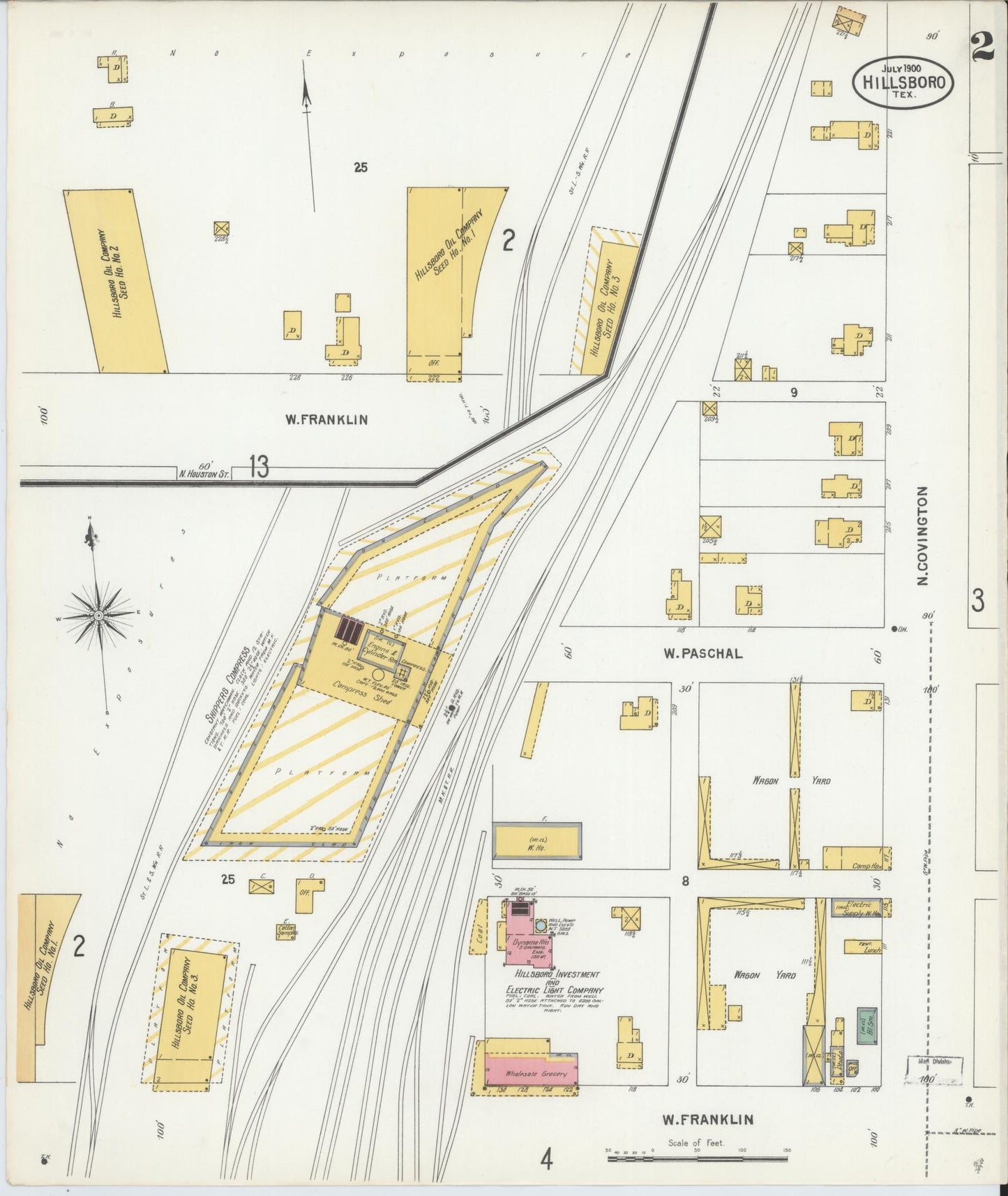 Sanborn Fire Insurance Map from Hillsboro, Hill County, Texas (1900), Sheet #0002 - Historic Sanborn Fire Insurance Map Print, vintage old map wall art, antique decor, genealogy gift, Texas Texas map