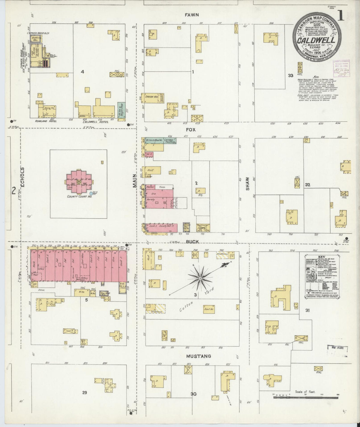 Sanborn Fire Insurance Map from Caldwell, Burleson County, Texas (1906), Sheet #0001 - Complete Map Set gallery image, historic Sanborn map, vintage wall art, Texas Texas