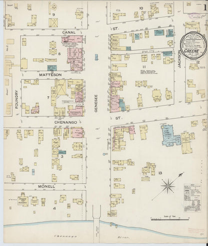 Sanborn Fire Insurance Map from Greene, Chenango County, New York (1887), Sheet #0001 - Historic Sanborn Fire Insurance Map Print, vintage old map wall art, antique decor, genealogy gift, New York New York map
