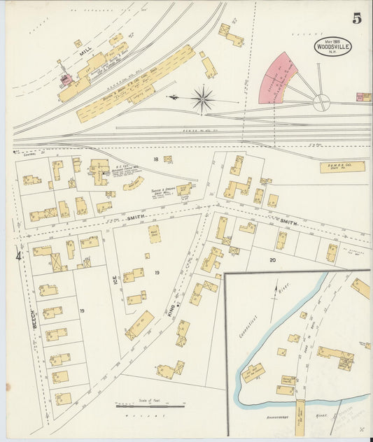 Sanborn Fire Insurance Map from Woodsville, Grafton County, New Hampshire (1905), Sheet #0005 - Historic Sanborn Fire Insurance Map Print, vintage old map wall art, antique decor, genealogy gift, New Hampshire New Hampshire map