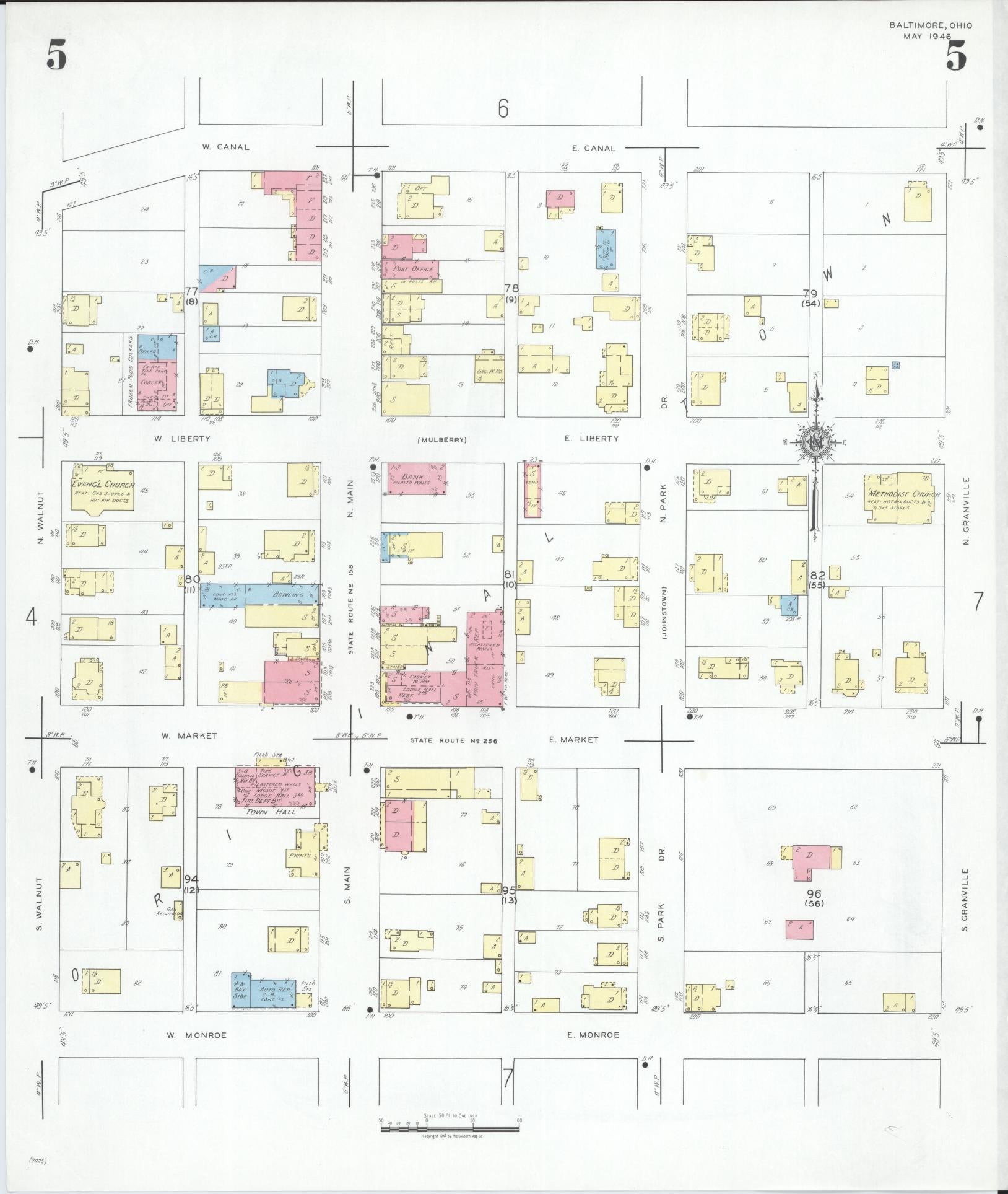 Sanborn Fire Insurance Map from Baltimore, Fairfield County, Ohio (1946), Sheet #0005 - Historic Sanborn Fire Insurance Map Print, vintage old map wall art, antique decor, genealogy gift, Ohio Ohio map