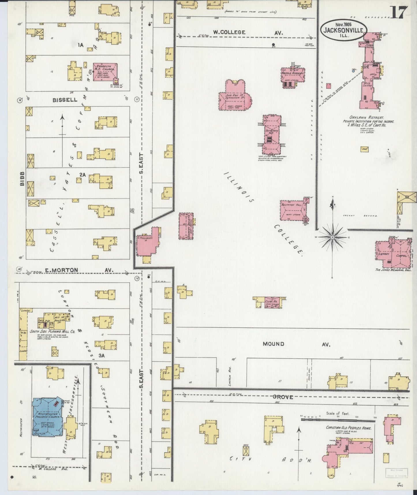 Sanborn Fire Insurance Map from Jacksonville, Morgan County, Illinois. (1905), Sheet 17 – Historic Sanborn Fire Insurance Map Print