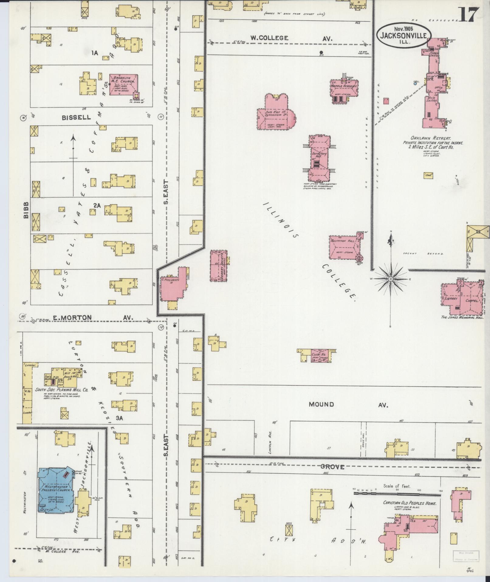 Sanborn Fire Insurance Map from Jacksonville, Morgan County, Illinois. (1905), Sheet 17 – Historic Sanborn Fire Insurance Map Print