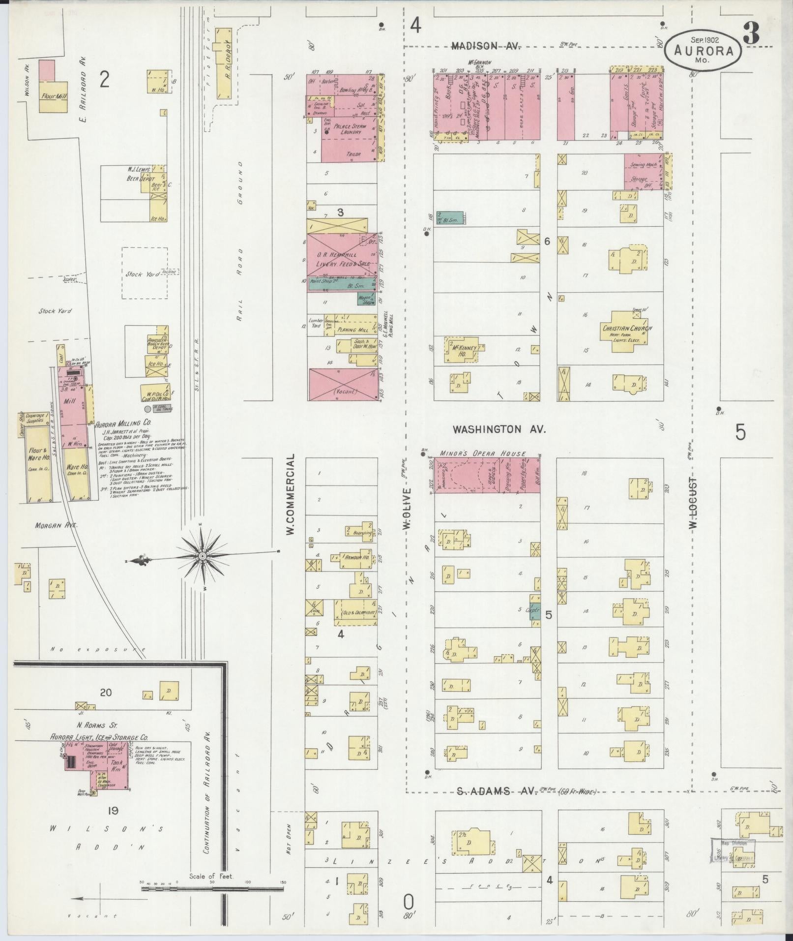 Sanborn Fire Insurance Map from Aurora, Lawrence County, Missouri (1902), Sheet #0003 - Complete Map Set gallery image, historic Sanborn map, vintage wall art, Missouri Missouri
