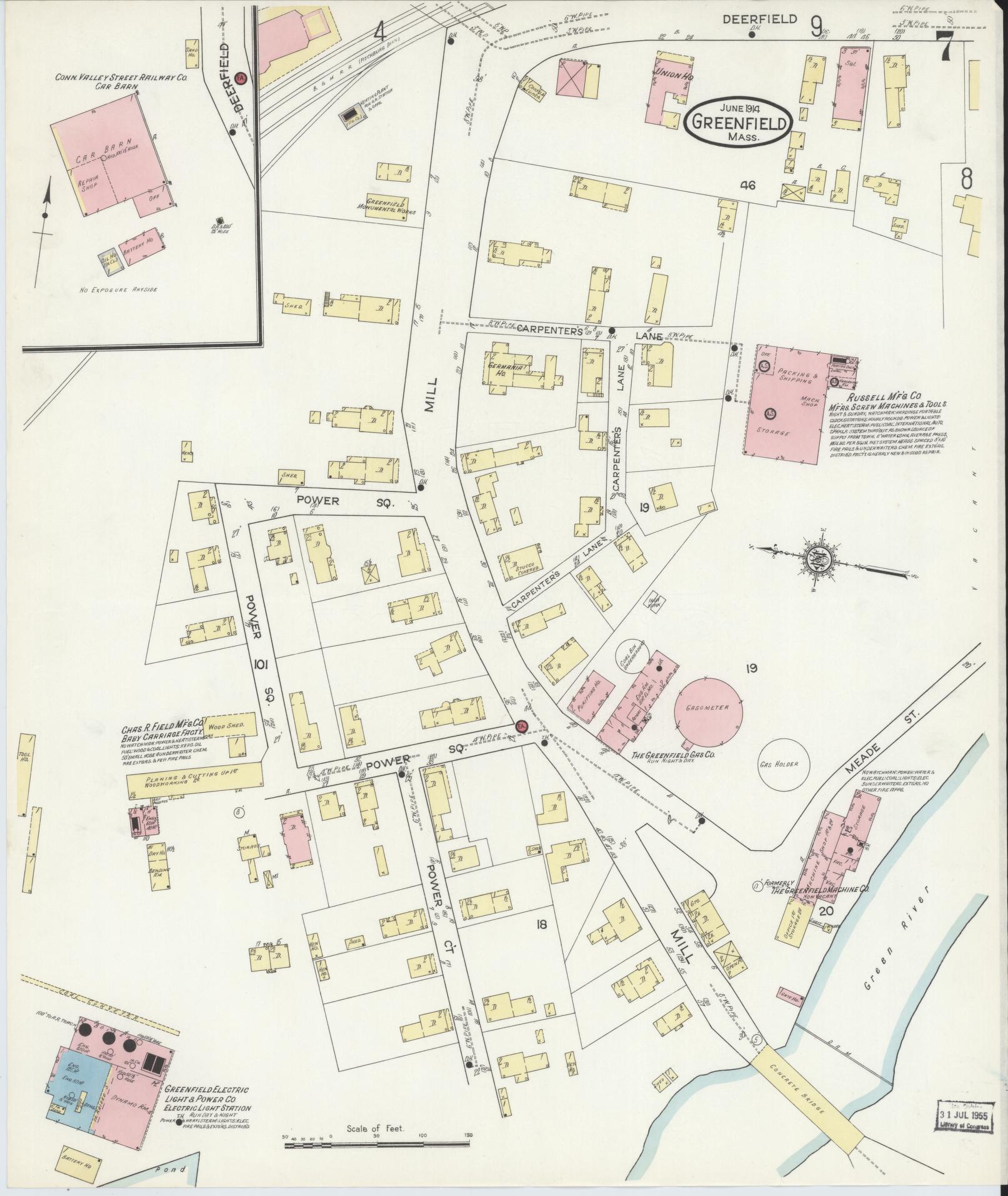 Sanborn Fire Insurance Map from Greenfield, Franklin County, Massachusetts (1914), Sheet #0007 - Complete Map Set gallery image, historic Sanborn map, vintage wall art, Massachusetts Massachusetts