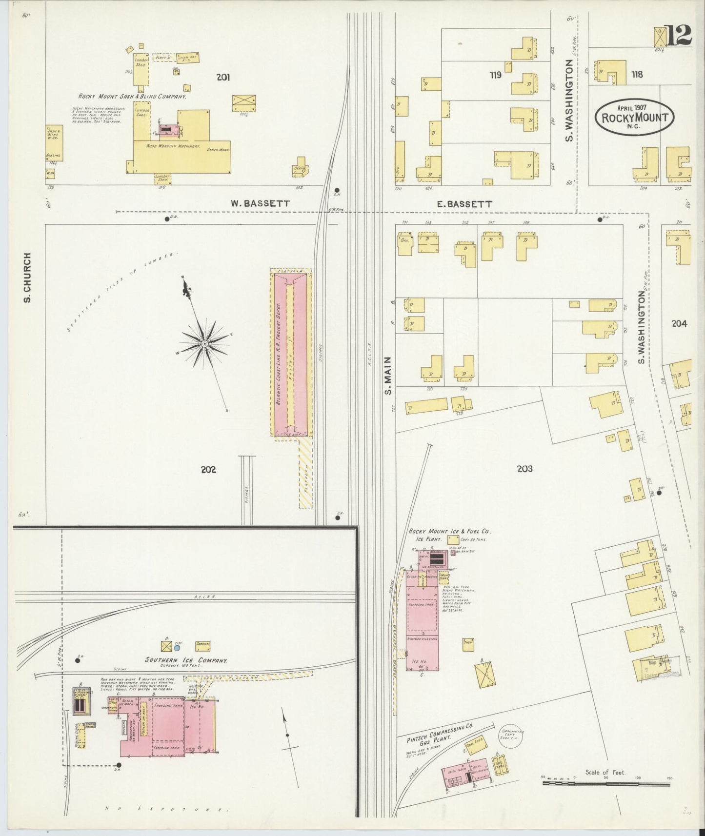 Sanborn Fire Insurance Map from Rocky Mount, Edgecombe And Nash Counties, North Carolina (1907), Sheet #0012 - Complete Map Set gallery image, historic Sanborn map, vintage wall art, North Carolina North Carolina