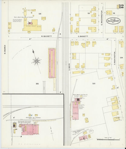 Sanborn Fire Insurance Map from Rocky Mount, Edgecombe And Nash Counties, North Carolina (1907), Sheet #0012 - Complete Map Set gallery image, historic Sanborn map, vintage wall art, North Carolina North Carolina