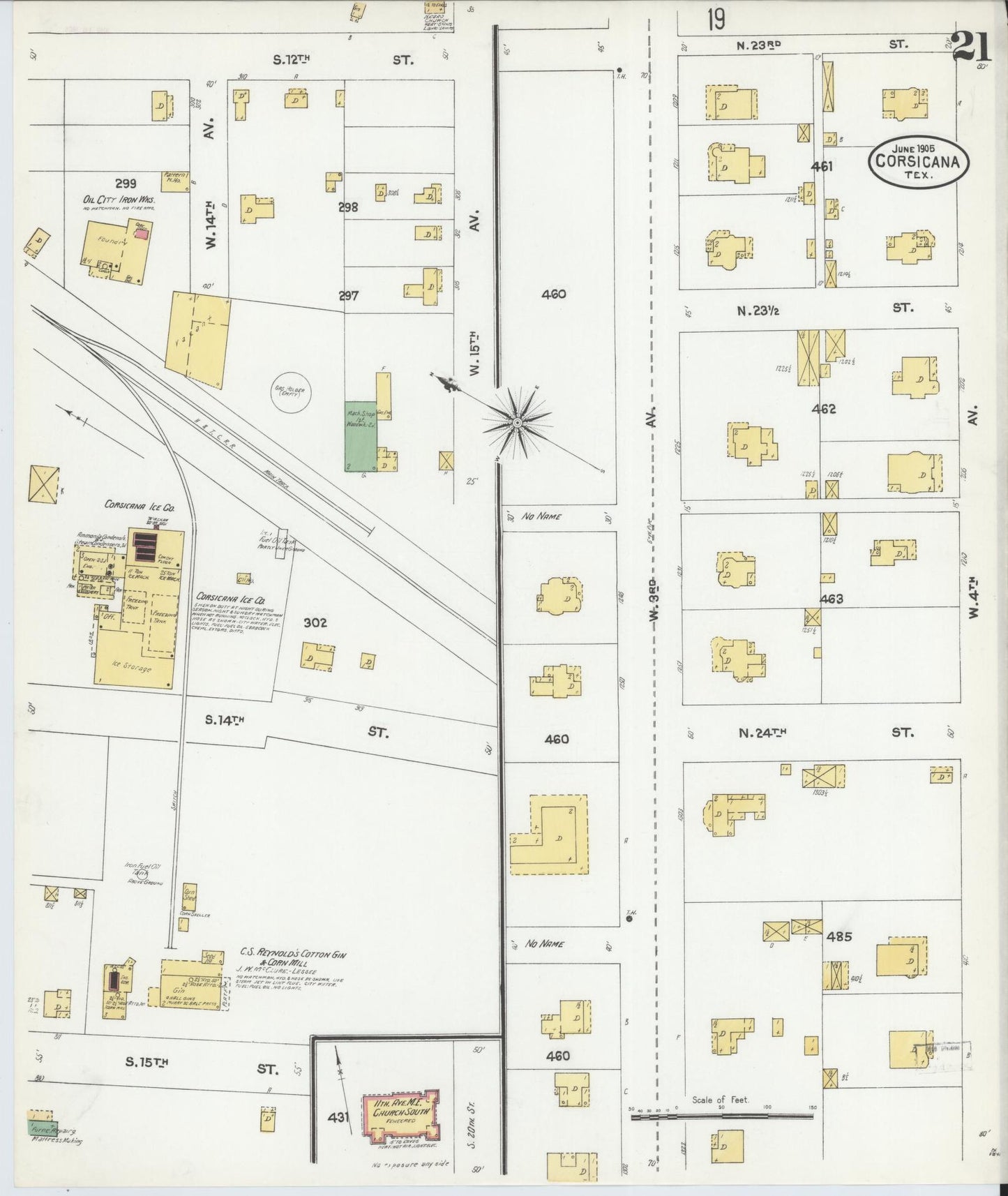 Sanborn Fire Insurance Map from Corsicana, Navarro County, Texas (1905), Sheet #0021 - Historic Sanborn Fire Insurance Map Print, vintage old map wall art, antique decor, genealogy gift, Texas Texas map