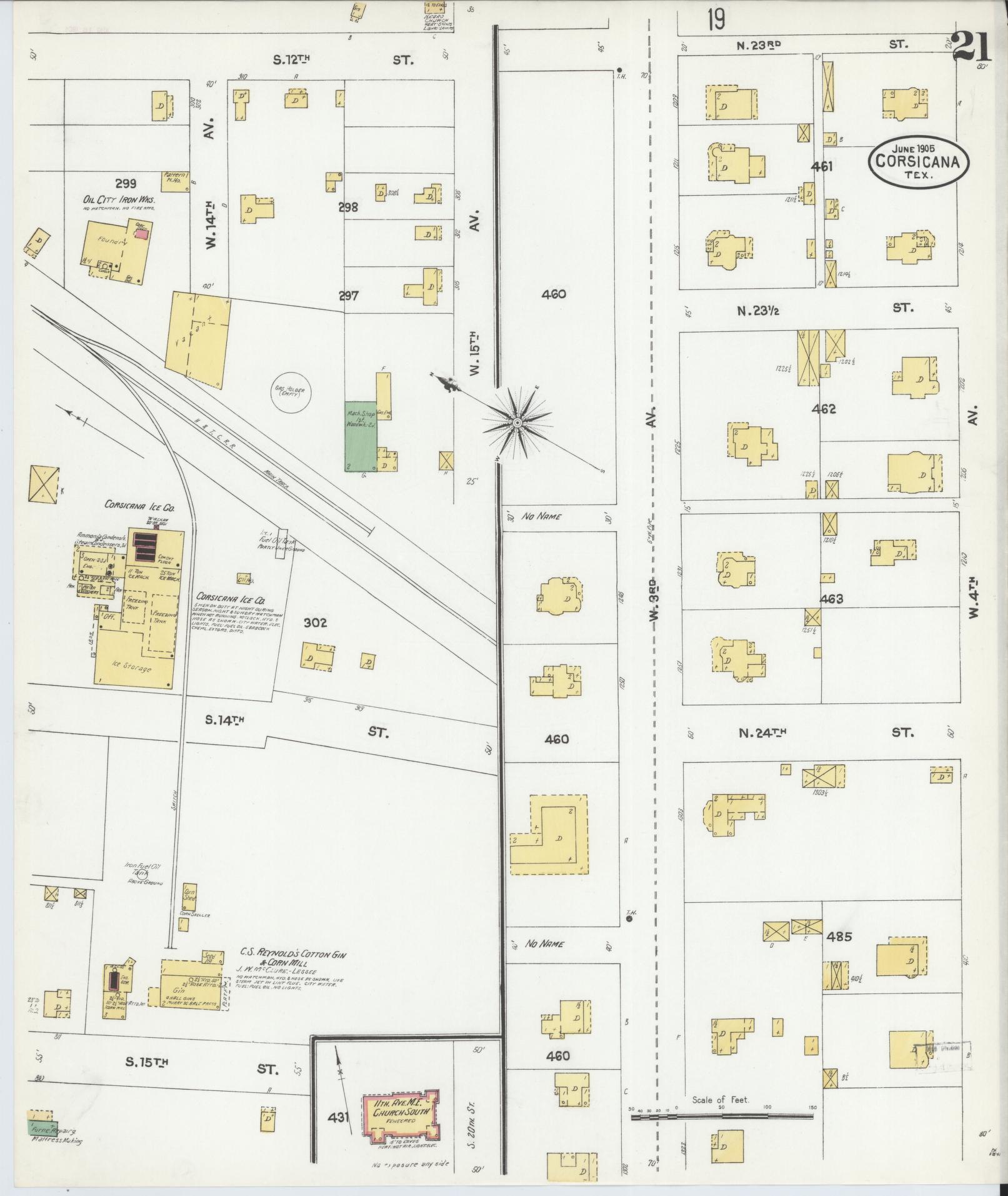 Sanborn Fire Insurance Map from Corsicana, Navarro County, Texas (1905), Sheet #0021 - Historic Sanborn Fire Insurance Map Print, vintage old map wall art, antique decor, genealogy gift, Texas Texas map