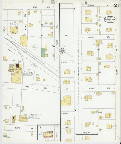 Sanborn Fire Insurance Map from Corsicana, Navarro County, Texas (1905), Sheet #0021 - Historic Sanborn Fire Insurance Map Print, vintage old map wall art, antique decor, genealogy gift, Texas Texas map