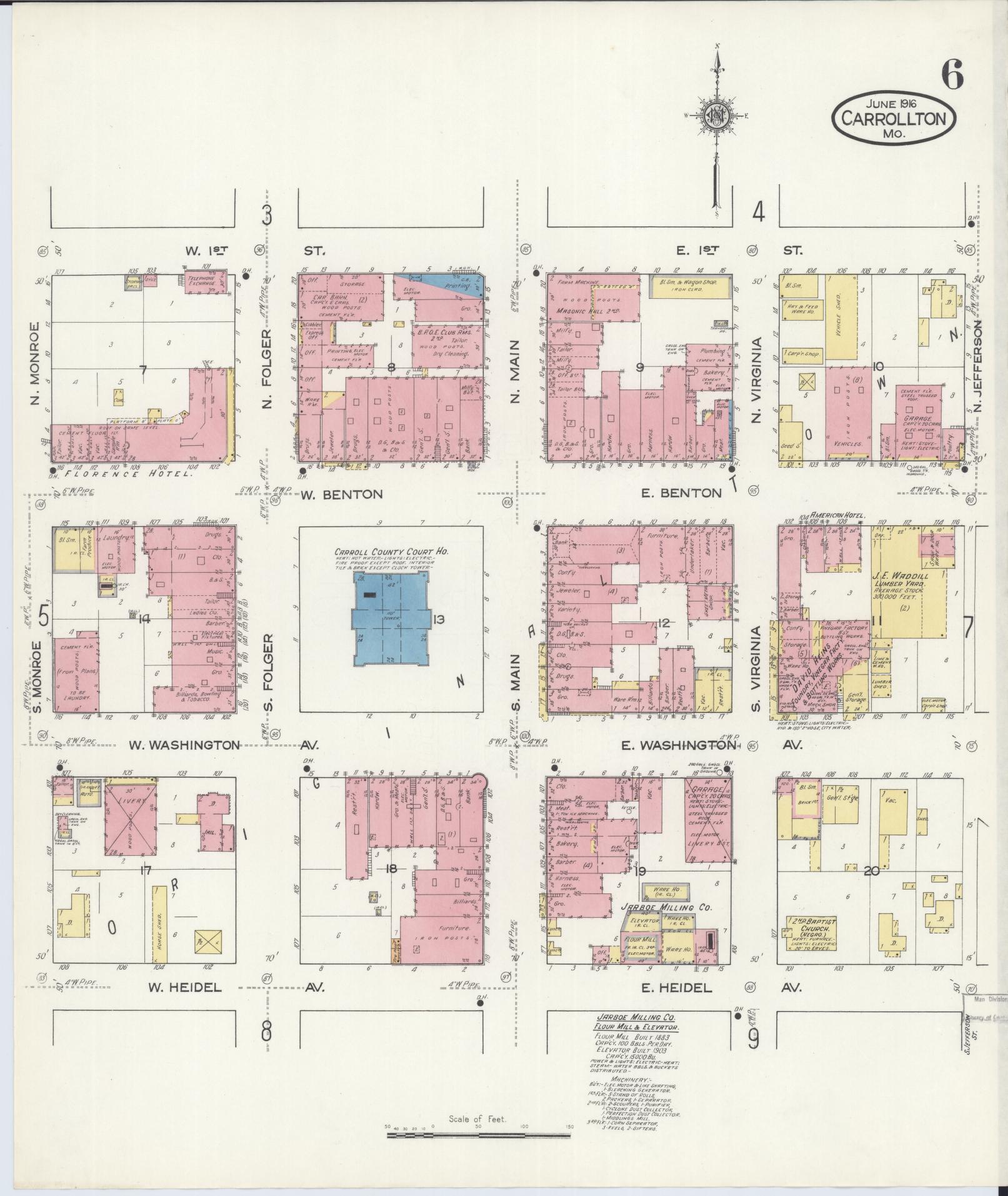 Sanborn Fire Insurance Map from Carrollton, Carroll County, Missouri (1916), Sheet #0006 - Complete Map Set gallery image, historic Sanborn map, vintage wall art, Missouri Missouri