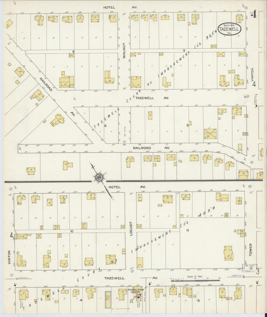 Sanborn Fire Insurance Map from Tazewell, Tazewell County, Virginia (1913), Sheet #0004 - Historic Sanborn Fire Insurance Map Print, vintage old map wall art, antique decor, genealogy gift, Virginia Virginia map