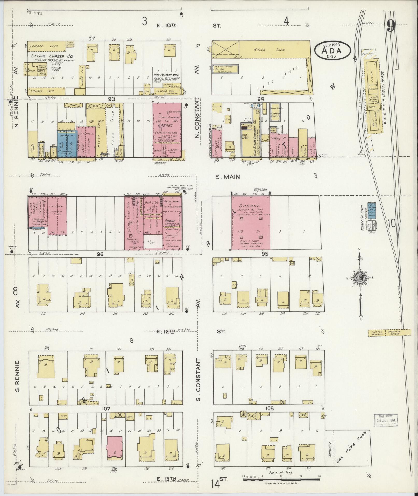 Sanborn Fire Insurance Map from Ada, Pontotoc County, Oklahoma (1920), Sheet #0009 - Historic Sanborn Fire Insurance Map Print, vintage old map wall art, antique decor, genealogy gift, Oklahoma Oklahoma map