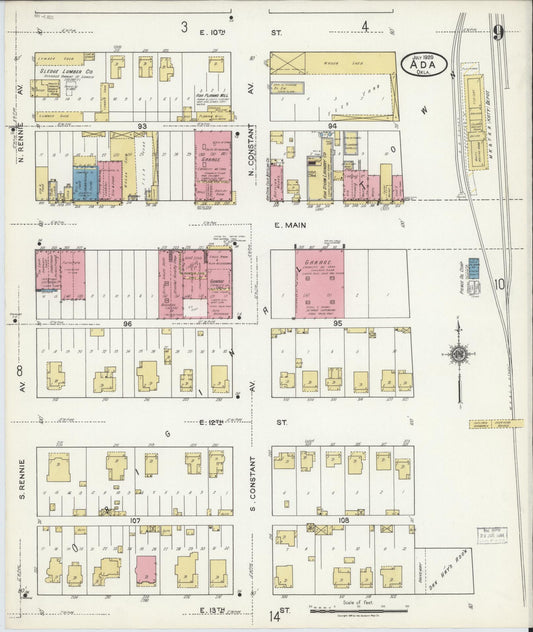 Sanborn Fire Insurance Map from Ada, Pontotoc County, Oklahoma (1920), Sheet #0009 - Historic Sanborn Fire Insurance Map Print, vintage old map wall art, antique decor, genealogy gift, Oklahoma Oklahoma map