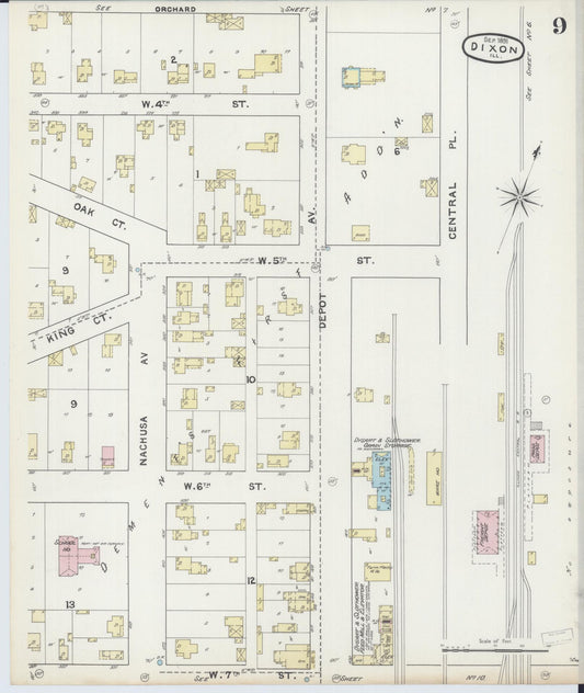 Sanborn Fire Insurance Map from Dixon, Lee County, Illinois (1891), Sheet #0009 - Historic Sanborn Fire Insurance Map Print, vintage old map wall art, antique decor, genealogy gift, Illinois Illinois map