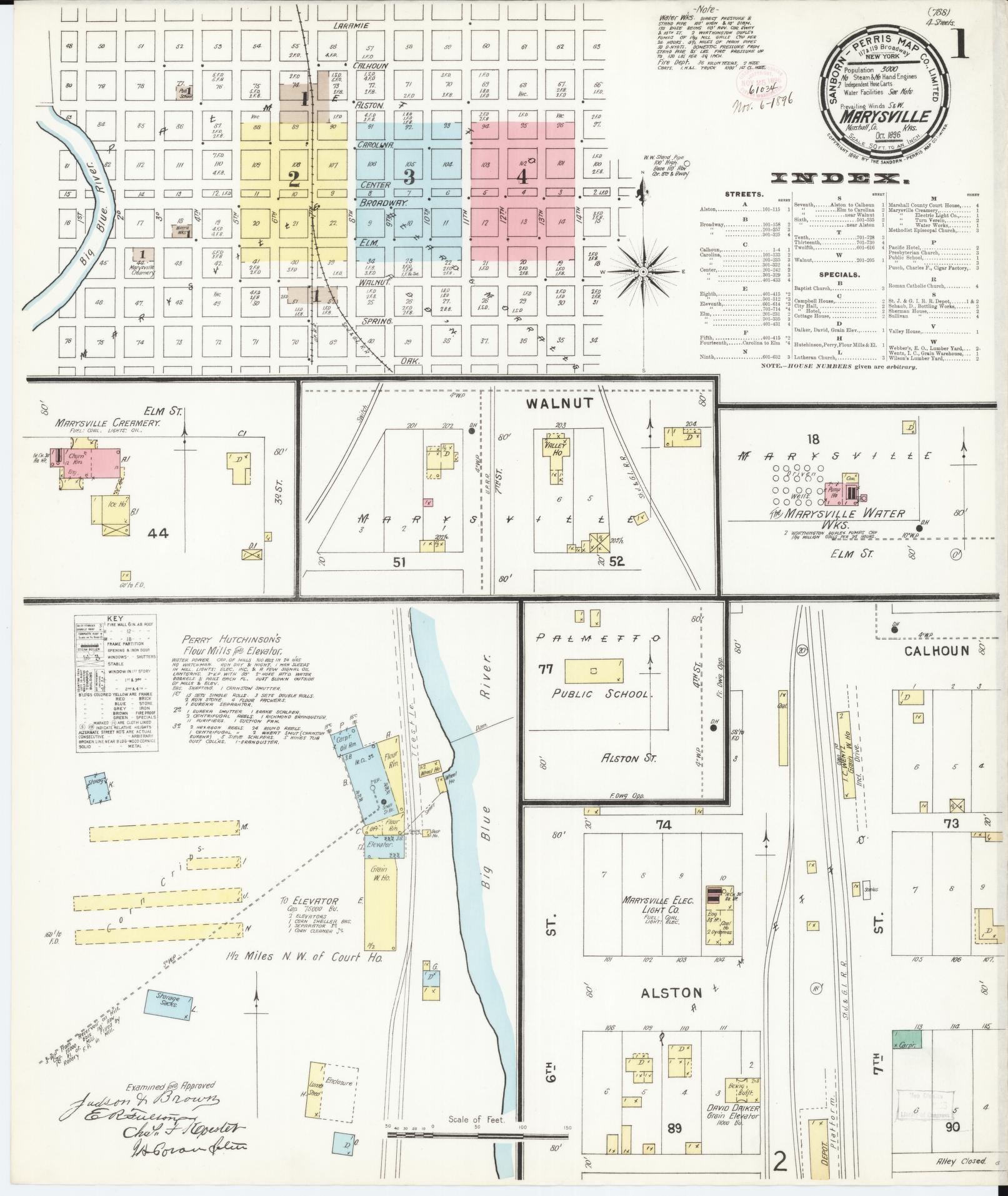 Sanborn Fire Insurance Map from Marysville, Marshall County, Kansas (1896), Sheet #0001 - Complete Map Set gallery image, historic Sanborn map, vintage wall art, Kansas Kansas