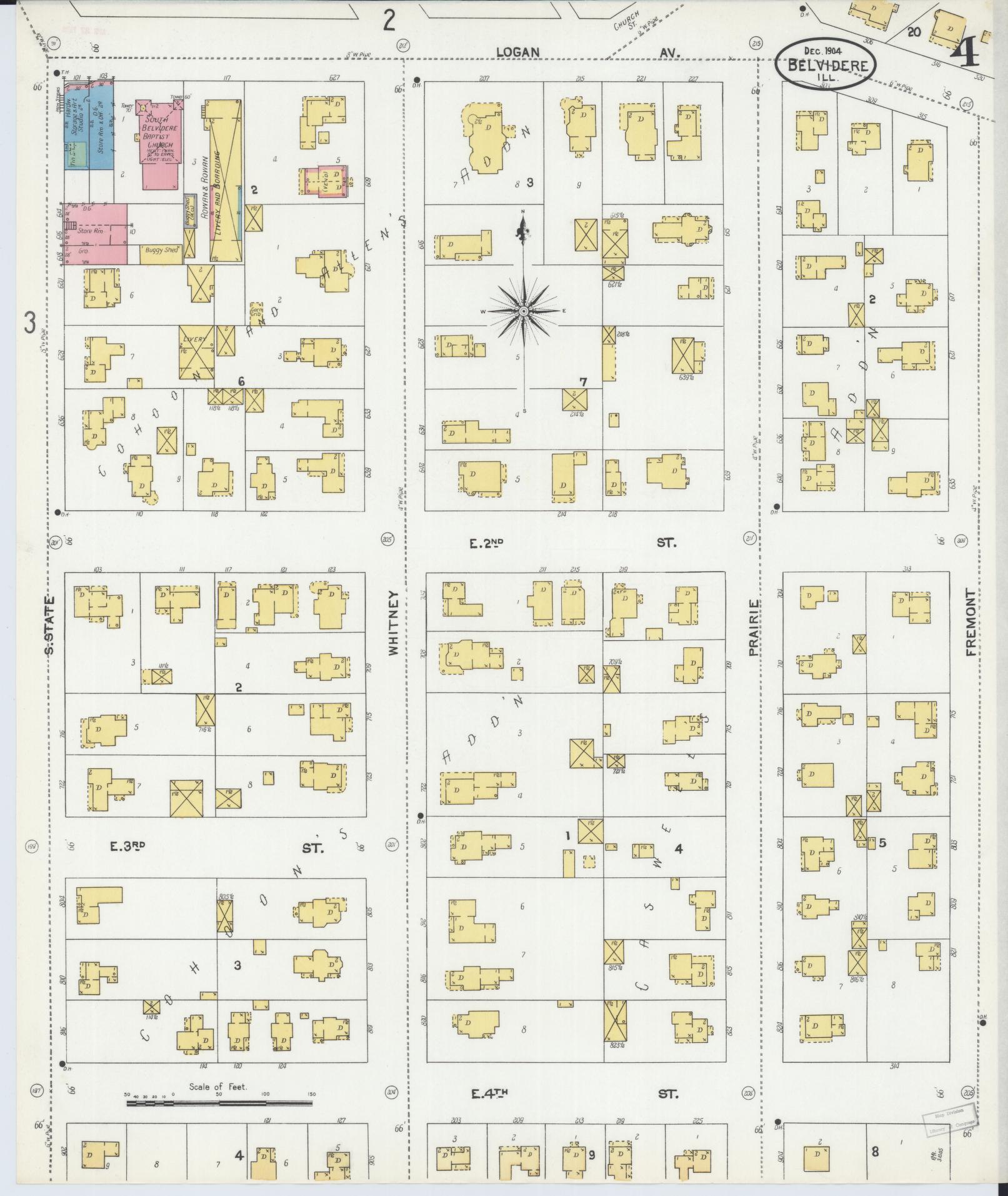 Sanborn Fire Insurance Map from Belvidere, Boone County, Illinois (1904), Sheet #0004 - Complete Map Set gallery image, historic Sanborn map, vintage wall art, Illinois Illinois