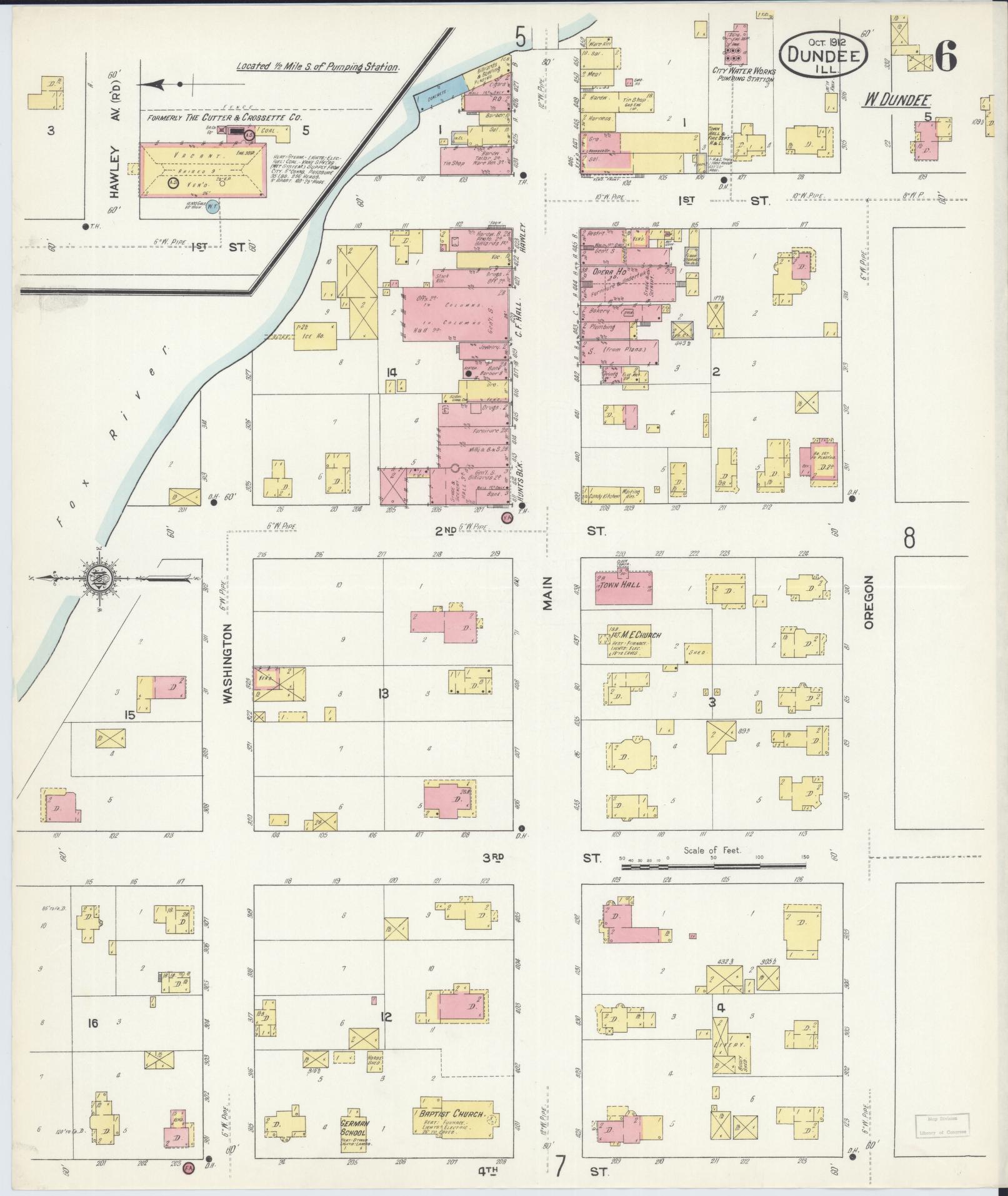 Sanborn Fire Insurance Map from Dundee, Kane County, Illinois (1912), Sheet #0006 - Complete Map Set gallery image, historic Sanborn map, vintage wall art, Illinois Illinois