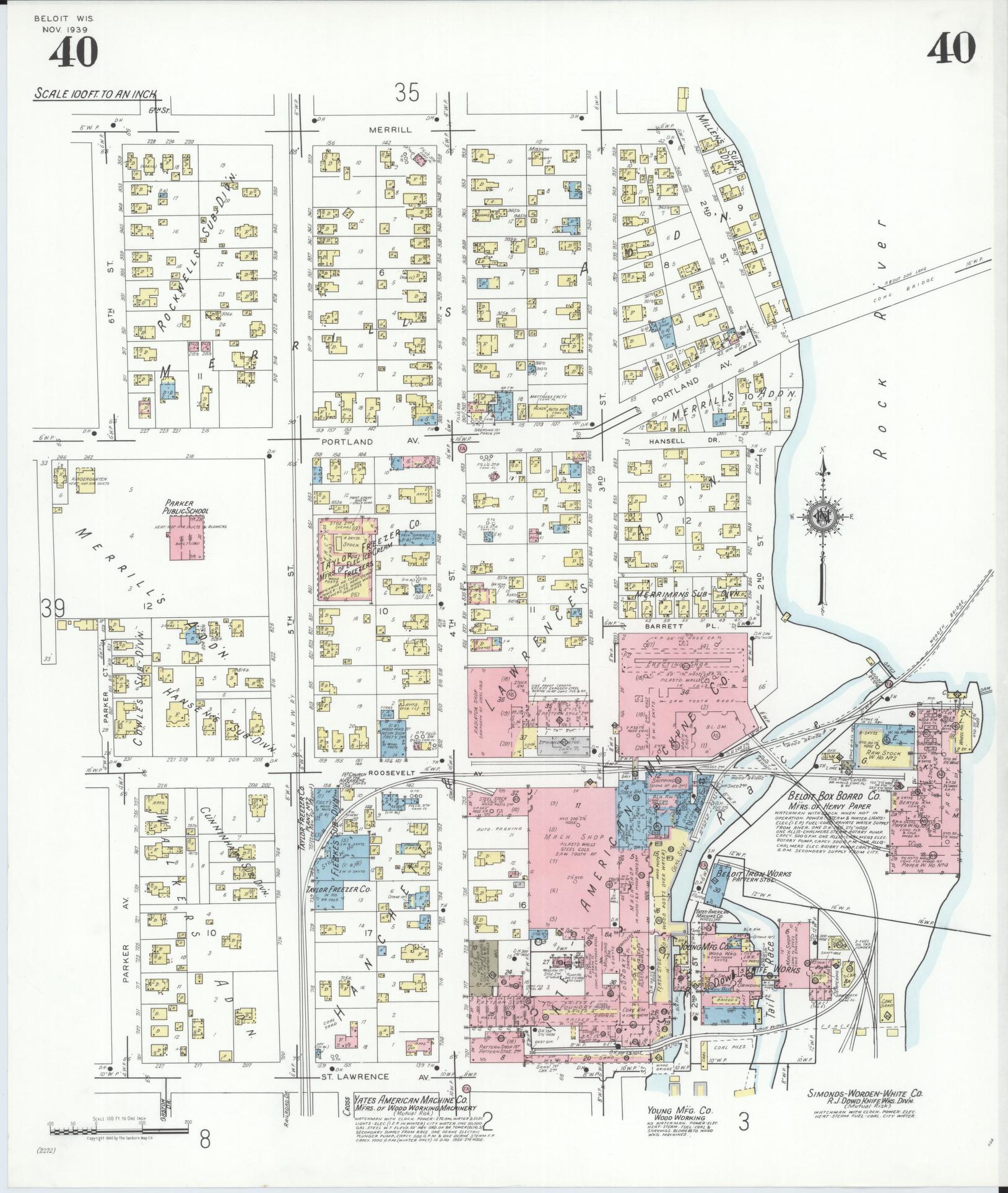 Sanborn Fire Insurance Map from Beloit, Rock County, Wisconsin (1939), Sheet #0040 - Complete Map Set gallery image, historic Sanborn map, vintage wall art, Wisconsin Wisconsin