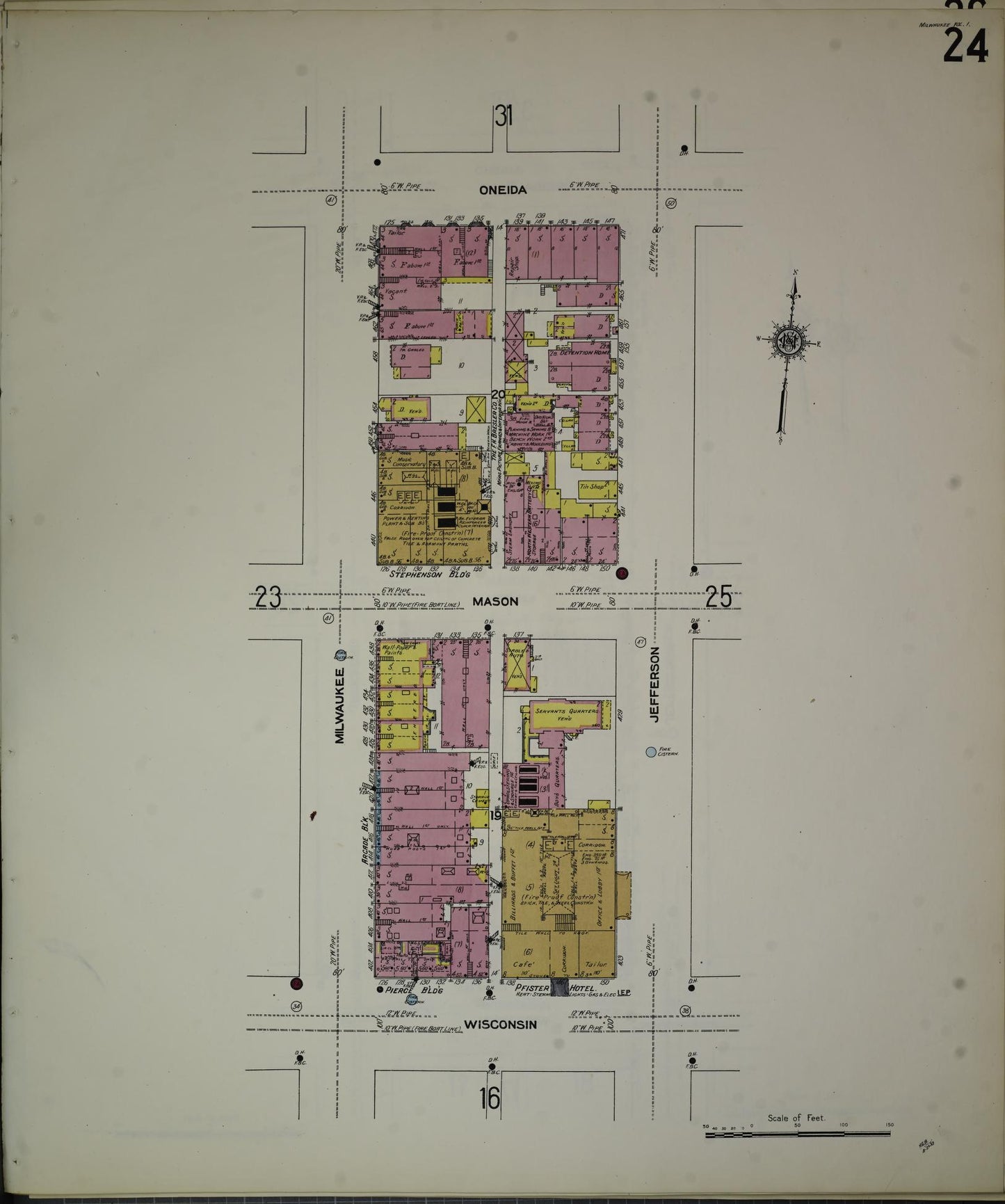 Sanborn Fire Insurance Map from Milwaukee, Milwaukee County, Wisconsin (1910), Sheet #0024 - Historic Sanborn Fire Insurance Map Print, vintage old map wall art, antique decor, genealogy gift, Wisconsin Wisconsin map