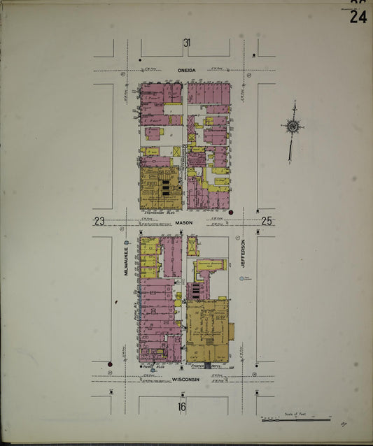 Sanborn Fire Insurance Map from Milwaukee, Milwaukee County, Wisconsin (1910), Sheet #0024 - Historic Sanborn Fire Insurance Map Print, vintage old map wall art, antique decor, genealogy gift, Wisconsin Wisconsin map