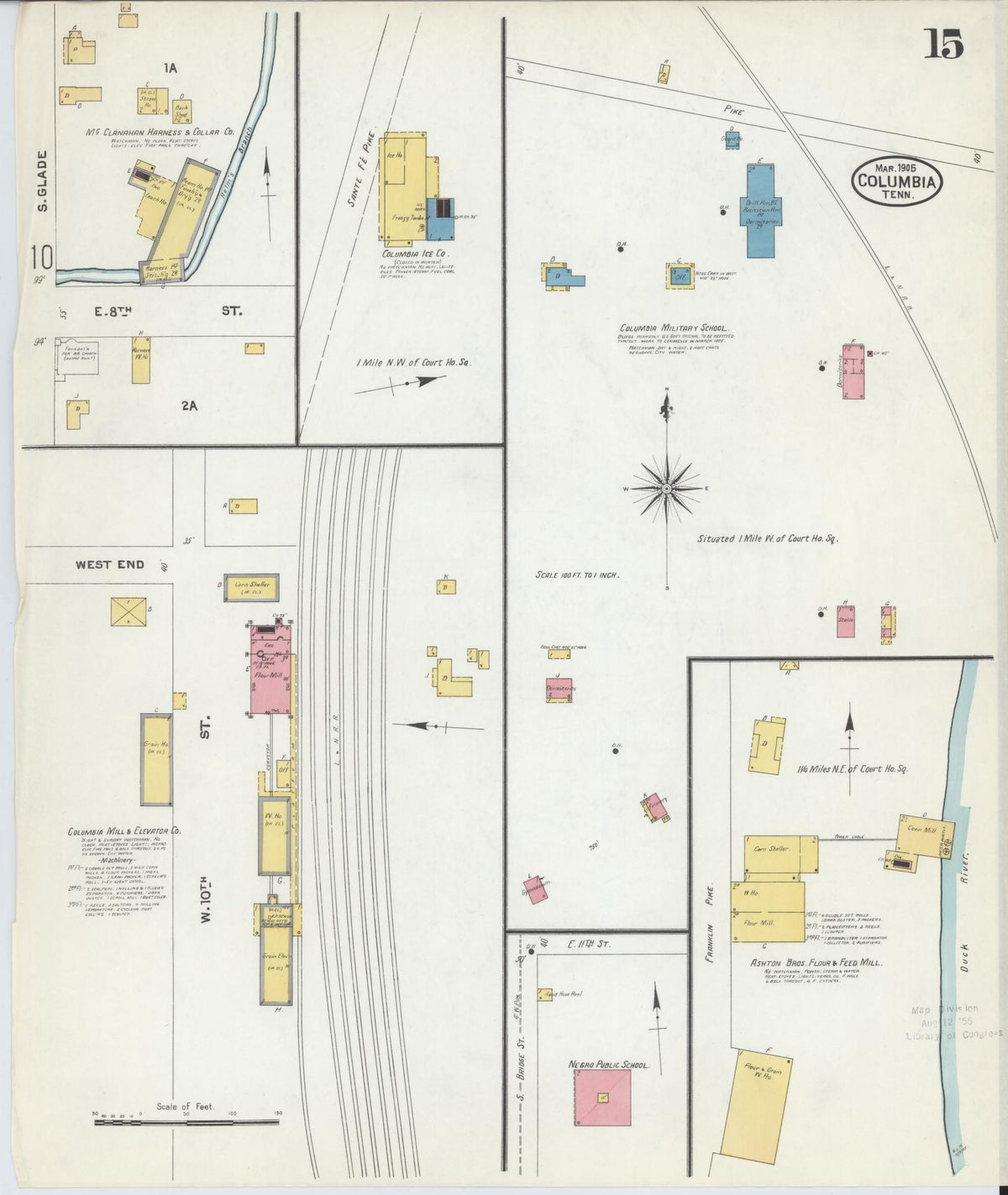 Sanborn Fire Insurance Map from Columbia, Maury County, Tennessee (1905), Sheet #0015 - Complete Map Set gallery image, historic Sanborn map, vintage wall art, Tennessee Tennessee