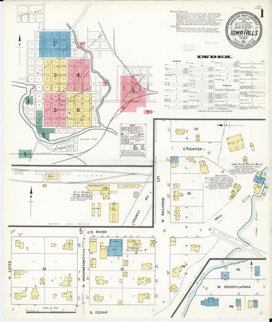 Sanborn Fire Insurance Map from Iowa Falls, Hardin County, Iowa (1911), Sheet #0001 - Historic Sanborn Fire Insurance Map Print, vintage old map wall art