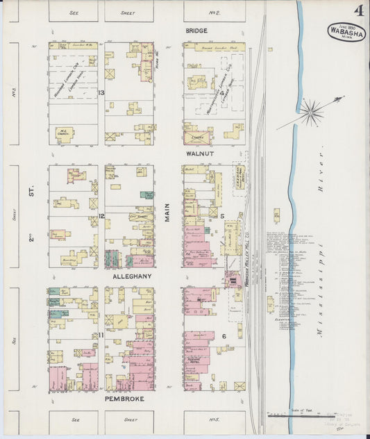 Sanborn Fire Insurance Map from Wabasha, Wabasha County, Minnesota (1890), Sheet #0004 - Historic Sanborn Fire Insurance Map Print, vintage old map wall art, antique decor, genealogy gift, Minnesota Minnesota map
