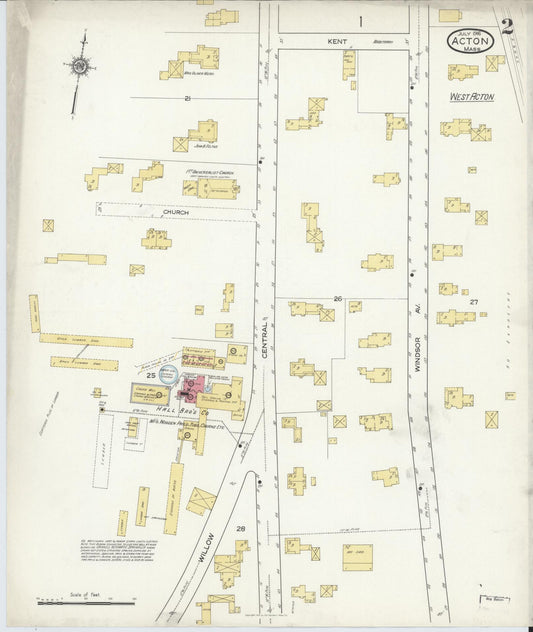 Sanborn Fire Insurance Map from Acton, Middlesex County, Massachusetts (1916), Sheet #0002 - Historic Sanborn Fire Insurance Map Print, vintage old map wall art, antique decor, genealogy gift, Massachusetts Massachusetts map
