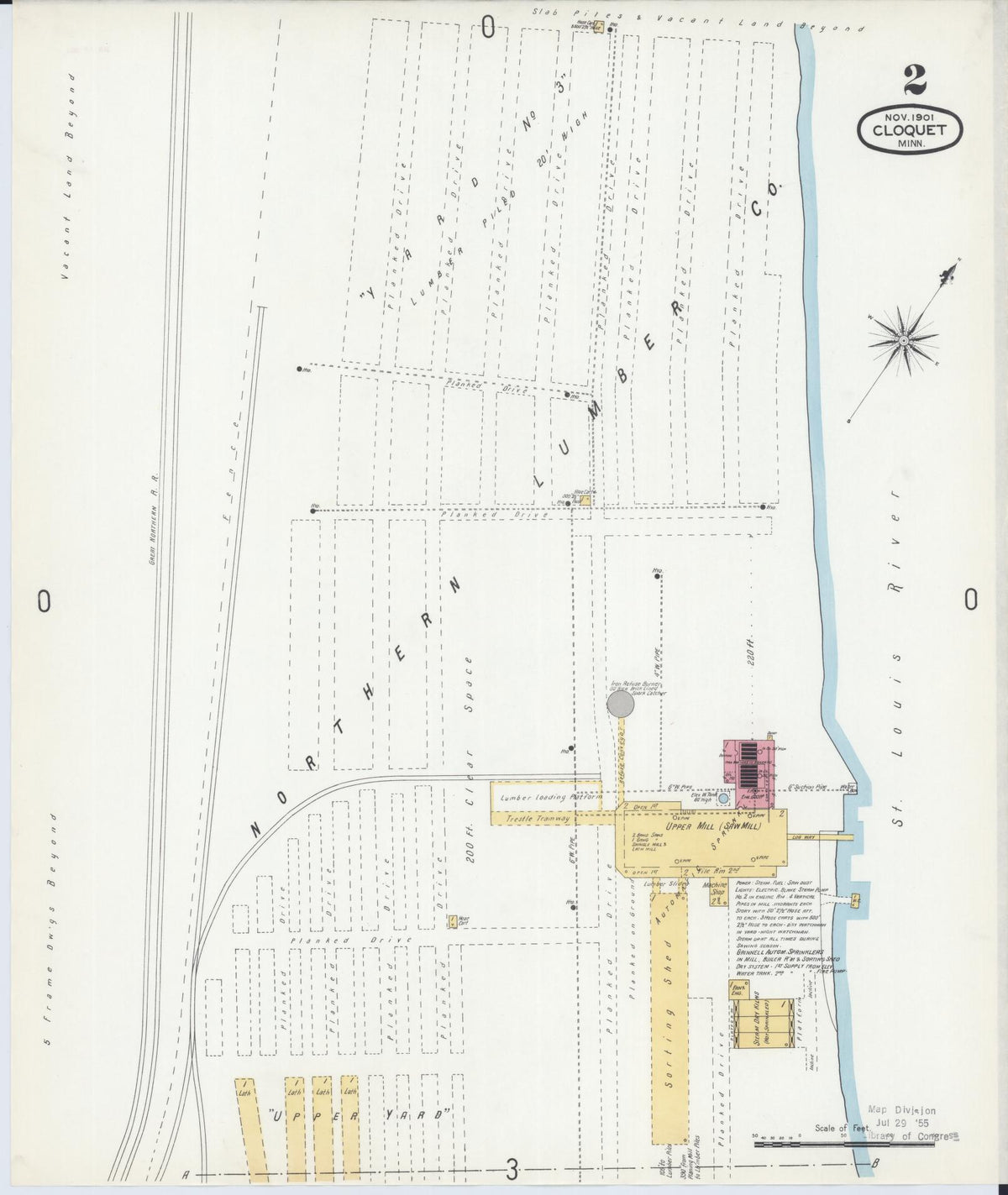Sanborn Fire Insurance Map from Cloquet, Carlton County, Minnesota (1901), Sheet #0002 - Complete Map Set gallery image, historic Sanborn map, vintage wall art, Minnesota Minnesota