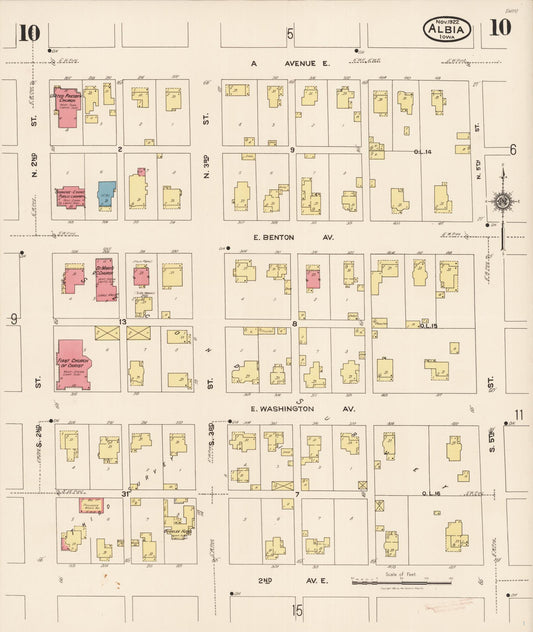 Sanborn Fire Insurance Map from Albia, Monroe County, Iowa (1922), Sheet #0010 - Historic Sanborn Fire Insurance Map Print, vintage old map wall art