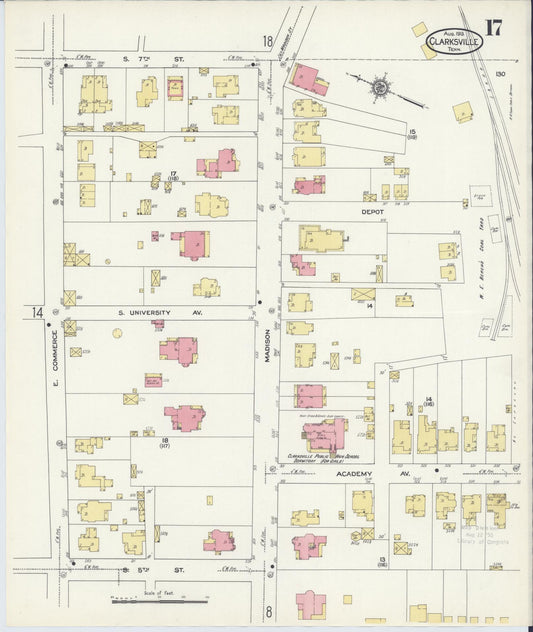 Sanborn Fire Insurance Map from Clarksville, Montgomery County, Tennessee (1913), Sheet #0017 - Historic Sanborn Fire Insurance Map Print, vintage old map wall art, antique decor, genealogy gift, Tennessee Tennessee map