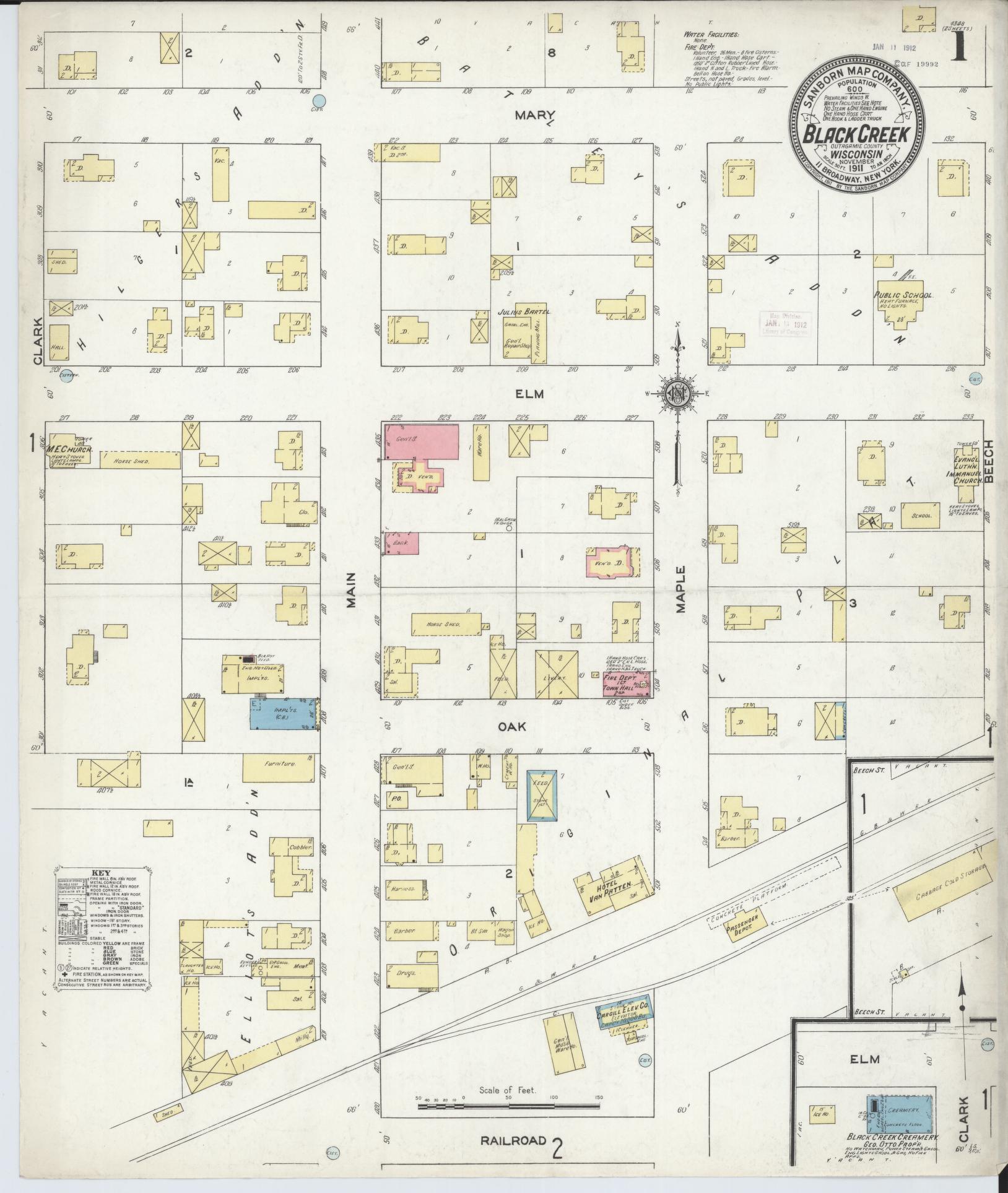 Sanborn Fire Insurance Map from Black Creek, Outagamie County, Wisconsin (1911), Sheet #0001 - Historic Sanborn Fire Insurance Map Print, vintage old map wall art, antique decor, genealogy gift, Wisconsin Wisconsin map