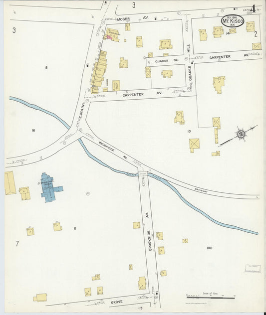 Sanborn Fire Insurance Map from Mount Kisco, Westchester County, New York (1916), Sheet #0004 - Historic Sanborn Fire Insurance Map Print, vintage old map wall art, antique decor, genealogy gift, New York New York map