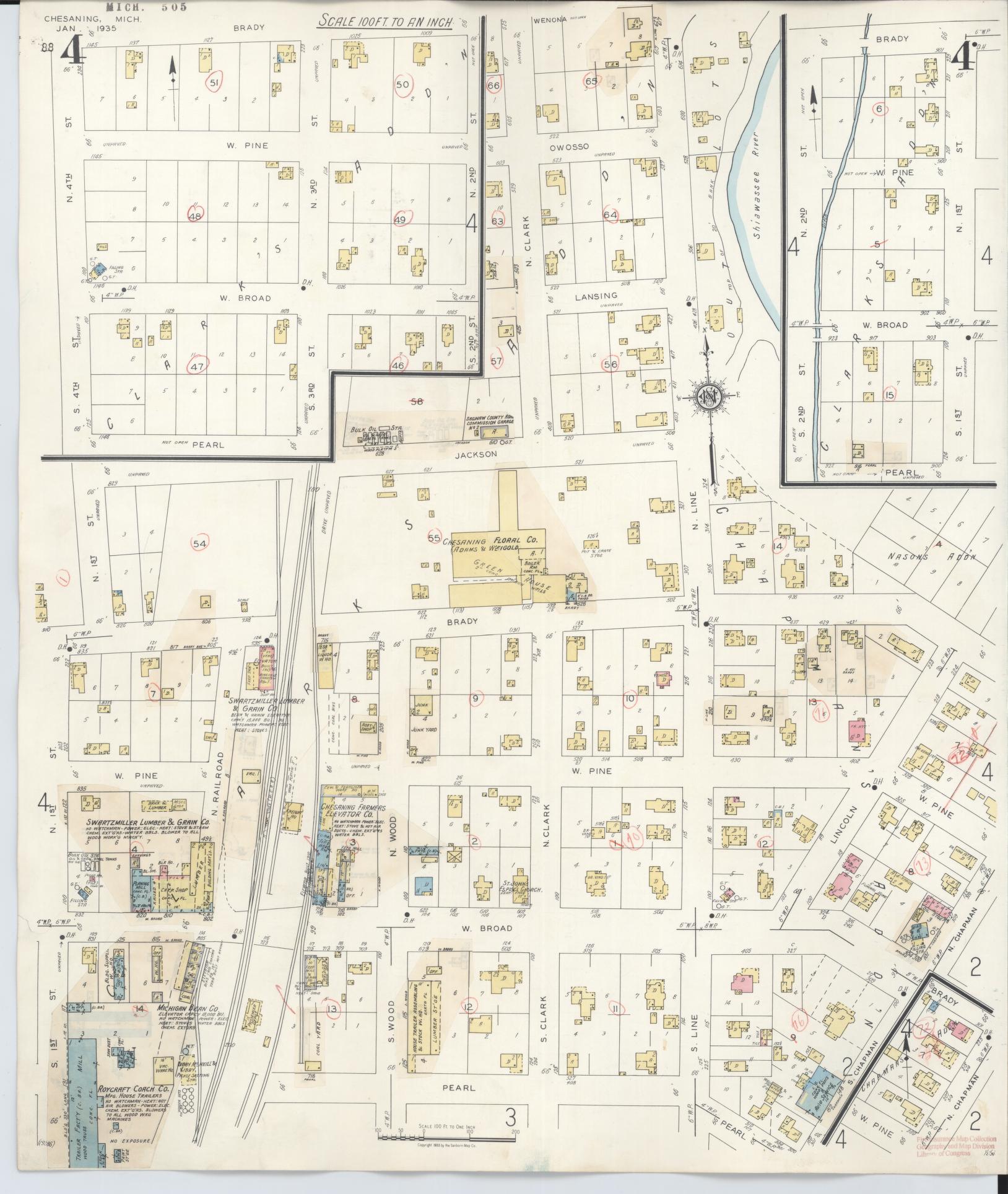 Sanborn Fire Insurance Map from Chesaning, Saginaw County, Michigan (1944), Sheet #0004 - Historic Sanborn Fire Insurance Map Print, vintage old map wall art, antique decor, genealogy gift, Michigan Michigan map