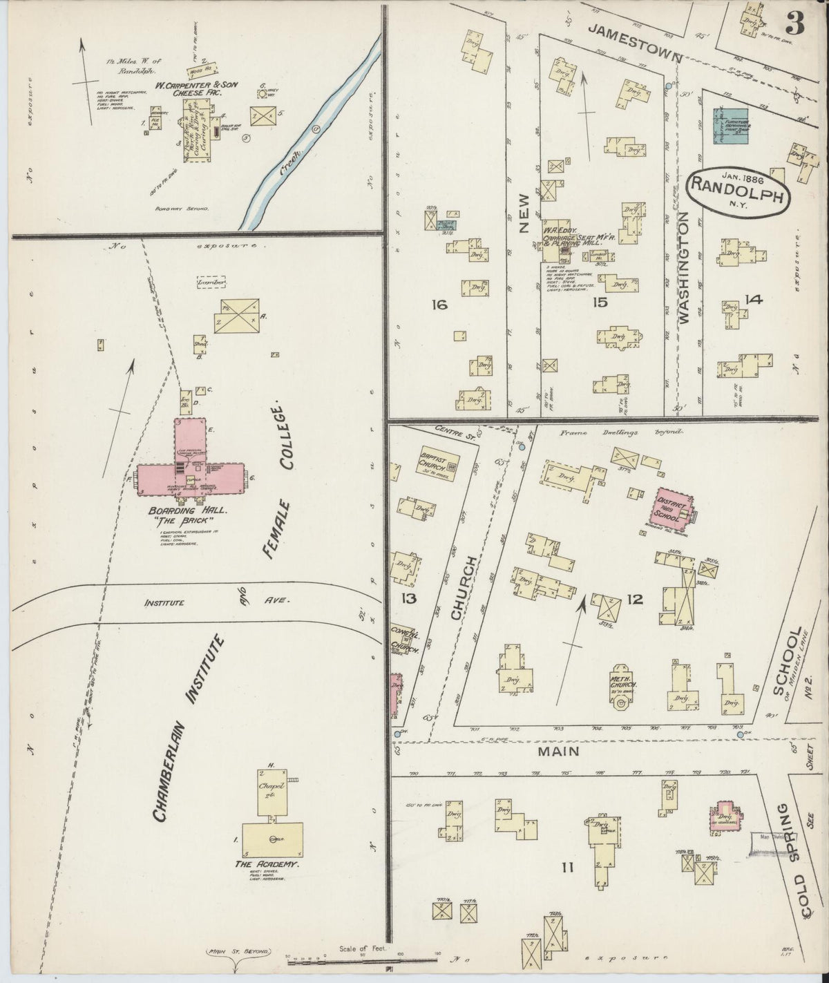 Sanborn Fire Insurance Map from Randolph, Cattaraugus County, New York (1885), Sheet #0003 - Historic Sanborn Fire Insurance Map Print, vintage old map wall art, antique decor, genealogy gift, New York New York map