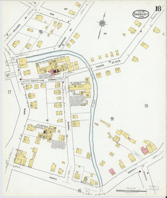Sanborn Fire Insurance Map from Danbury, Fairfield County, Connecticut (1919), Sheet #0018 - Historic Sanborn Fire Insurance Map Print, vintage old map wall art, antique decor, genealogy gift, Connecticut Connecticut map