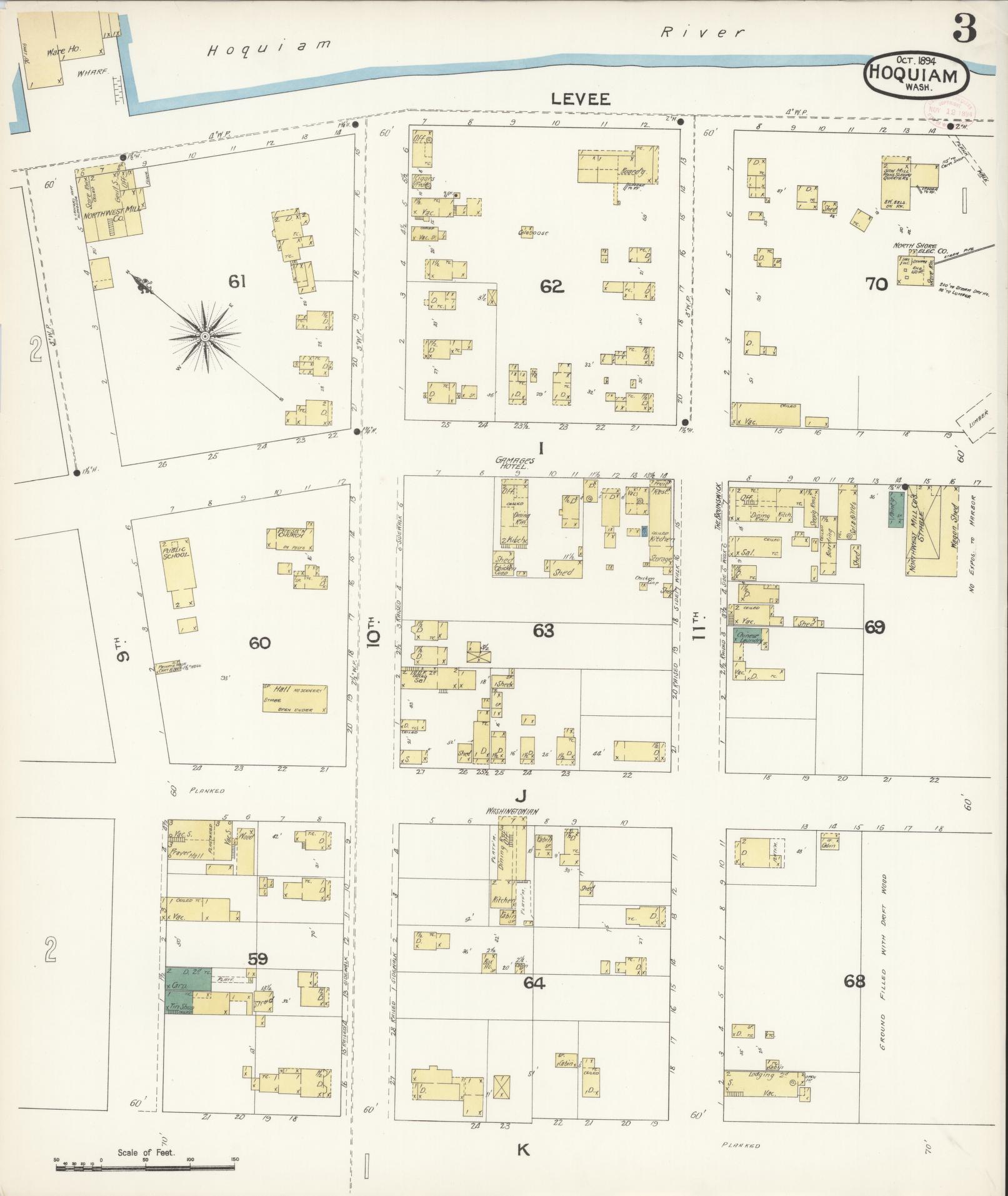 Sanborn Fire Insurance Map from Hoquiam, Grays Harbor County, Washington (1894), Sheet #0003 - Complete Map Set gallery image, historic Sanborn map, vintage wall art, Washington Washington