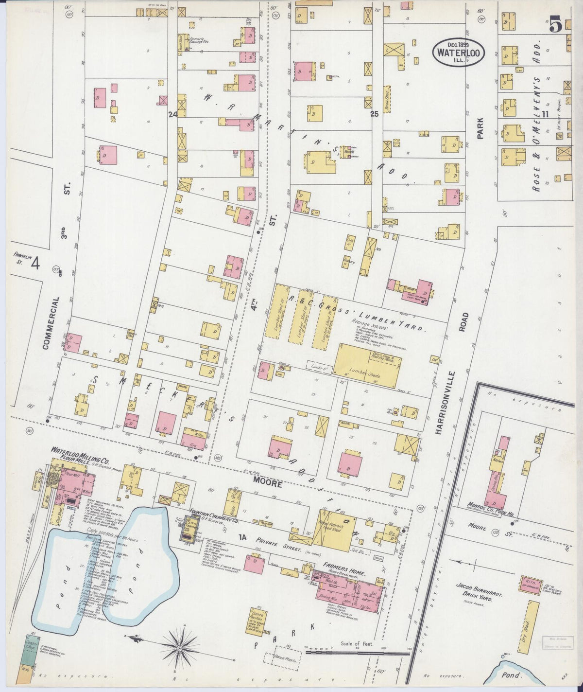 Sanborn Fire Insurance Map from Waterloo, Monroe County, Illinois (1899), Sheet #0005 - Historic Sanborn Fire Insurance Map Print, vintage old map wall art, antique decor, genealogy gift, Illinois Illinois map