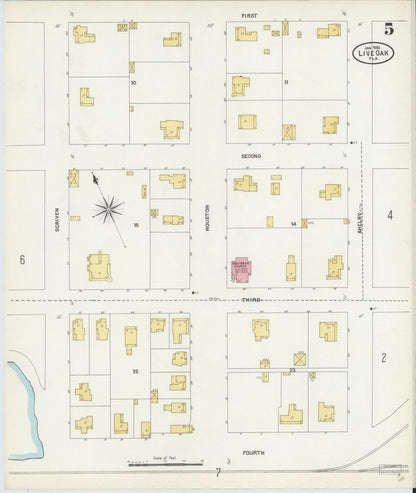 Sanborn Fire Insurance Map from Live Oak, Suwanee County, Florida (1906), Sheet #0005 - Complete Map Set gallery image, historic Sanborn map, vintage wall art, Florida Florida