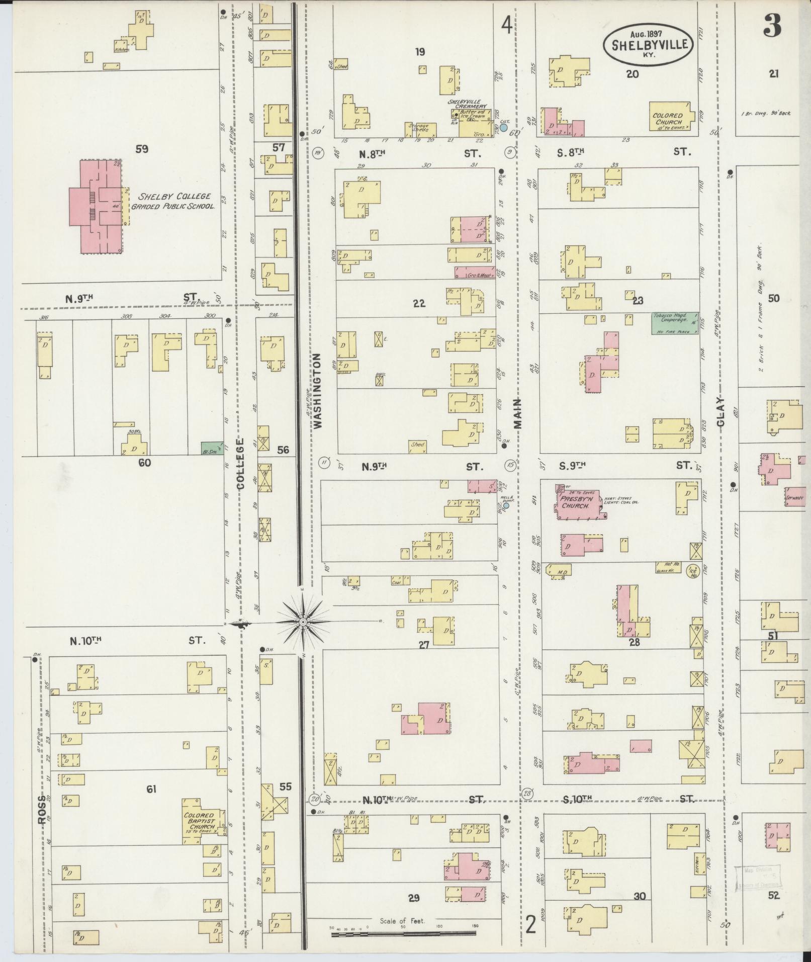 Sanborn Fire Insurance Map from Shelbyville, Shelby County, Kentucky (1897), Sheet #0003 - Complete Map Set gallery image, historic Sanborn map, vintage wall art, Kentucky Kentucky