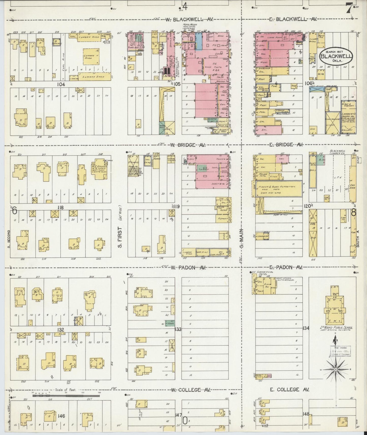 Sanborn Fire Insurance Map from Blackwell, Kay County, Oklahoma (1907), Sheet #0007 - Complete Map Set gallery image, historic Sanborn map, vintage wall art, Oklahoma Oklahoma