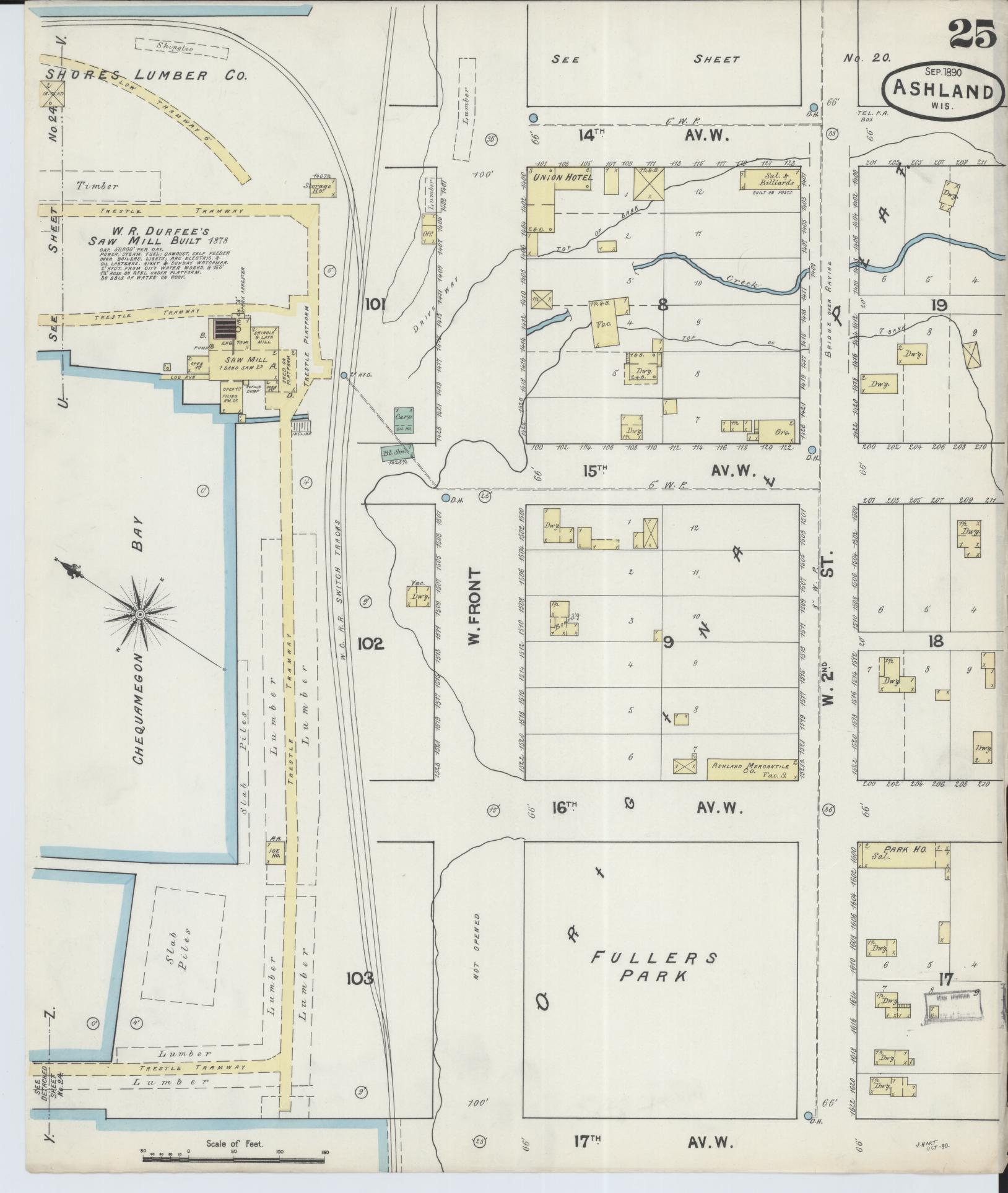 Sanborn Fire Insurance Map from Ashland, Ashland County, Wisconsin (1890), Sheet #0025 - Historic Sanborn Fire Insurance Map Print, vintage old map wall art, antique decor, genealogy gift, Wisconsin Wisconsin map