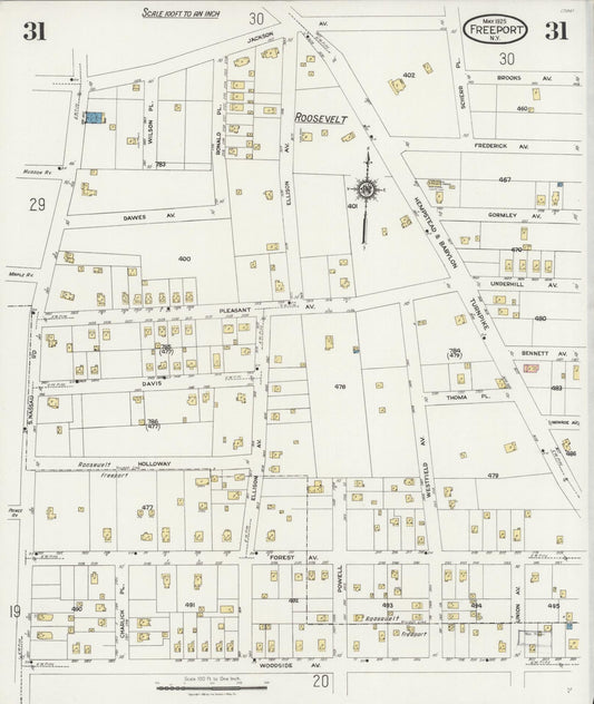 Sanborn Fire Insurance Map from Freeport, Nassau County, New York (1925), Sheet #0031 - Historic Sanborn Fire Insurance Map Print, vintage old map wall art, antique decor, genealogy gift, New York New York map