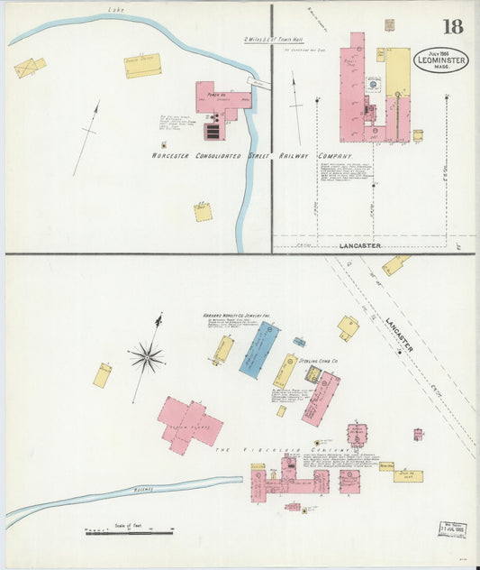 Sanborn Fire Insurance Map from Leominster, Worcester County, Massachusetts (1906), Sheet #0018 - Historic Sanborn Fire Insurance Map Print, vintage old map wall art, antique decor, genealogy gift, Massachusetts Massachusetts map