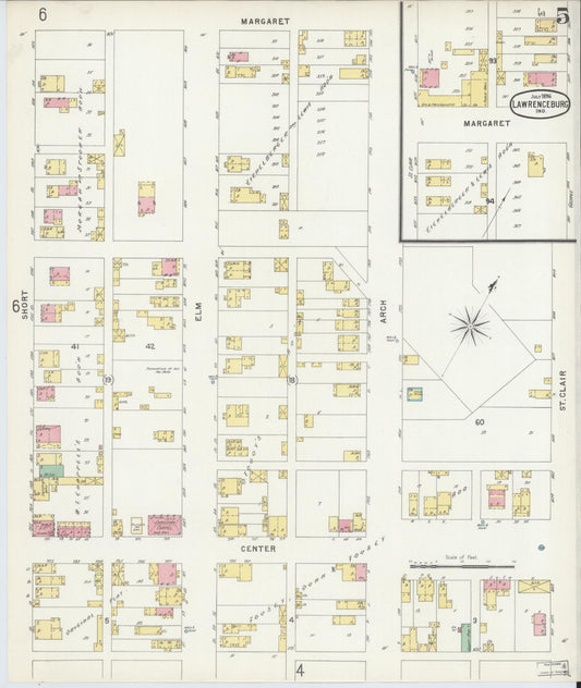 Sanborn Fire Insurance Map from Lawrenceburg, Dearborn County, Indiana (1896), Sheet #0005 - Historic Sanborn Fire Insurance Map Print, vintage old map wall art, antique decor, genealogy gift, Indiana Indiana map