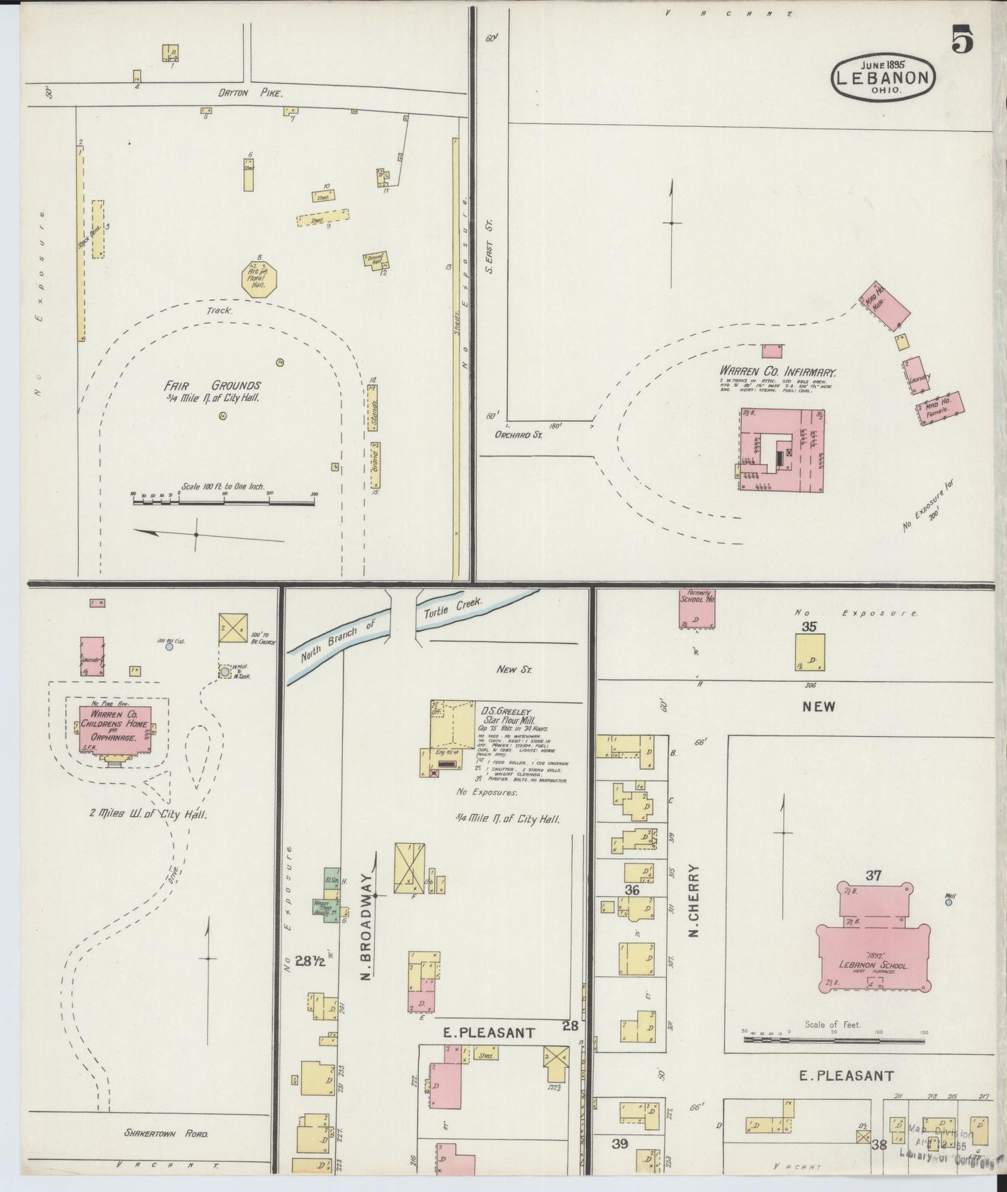 Sanborn Fire Insurance Map from Lebanon, Warren County, Ohio (1895), Sheet #0005 - Historic Sanborn Fire Insurance Map Print, vintage old map wall art, antique decor, genealogy gift, Ohio Ohio map