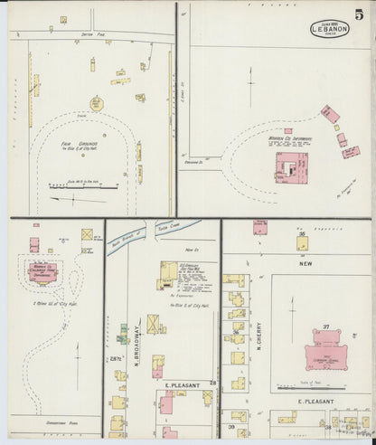 Sanborn Fire Insurance Map from Lebanon, Warren County, Ohio (1895), Sheet #0005 - Historic Sanborn Fire Insurance Map Print, vintage old map wall art, antique decor, genealogy gift, Ohio Ohio map