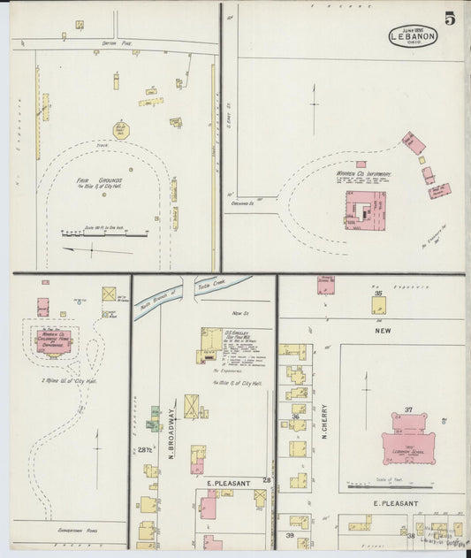 Sanborn Fire Insurance Map from Lebanon, Warren County, Ohio (1895), Sheet #0005 - Historic Sanborn Fire Insurance Map Print, vintage old map wall art, antique decor, genealogy gift, Ohio Ohio map